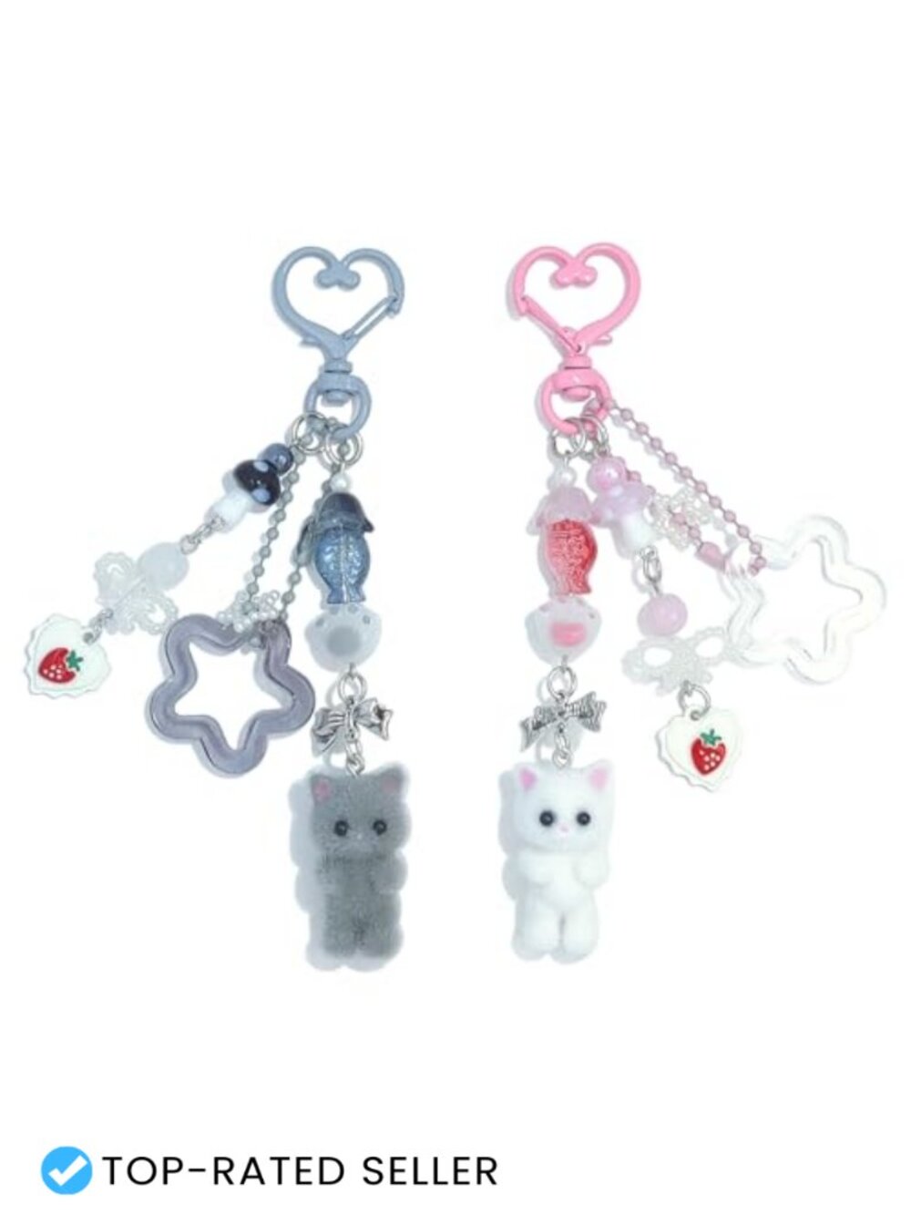 Fuzzy Cat Keychain Alloy Beads Charm Purse Bag Accessory
